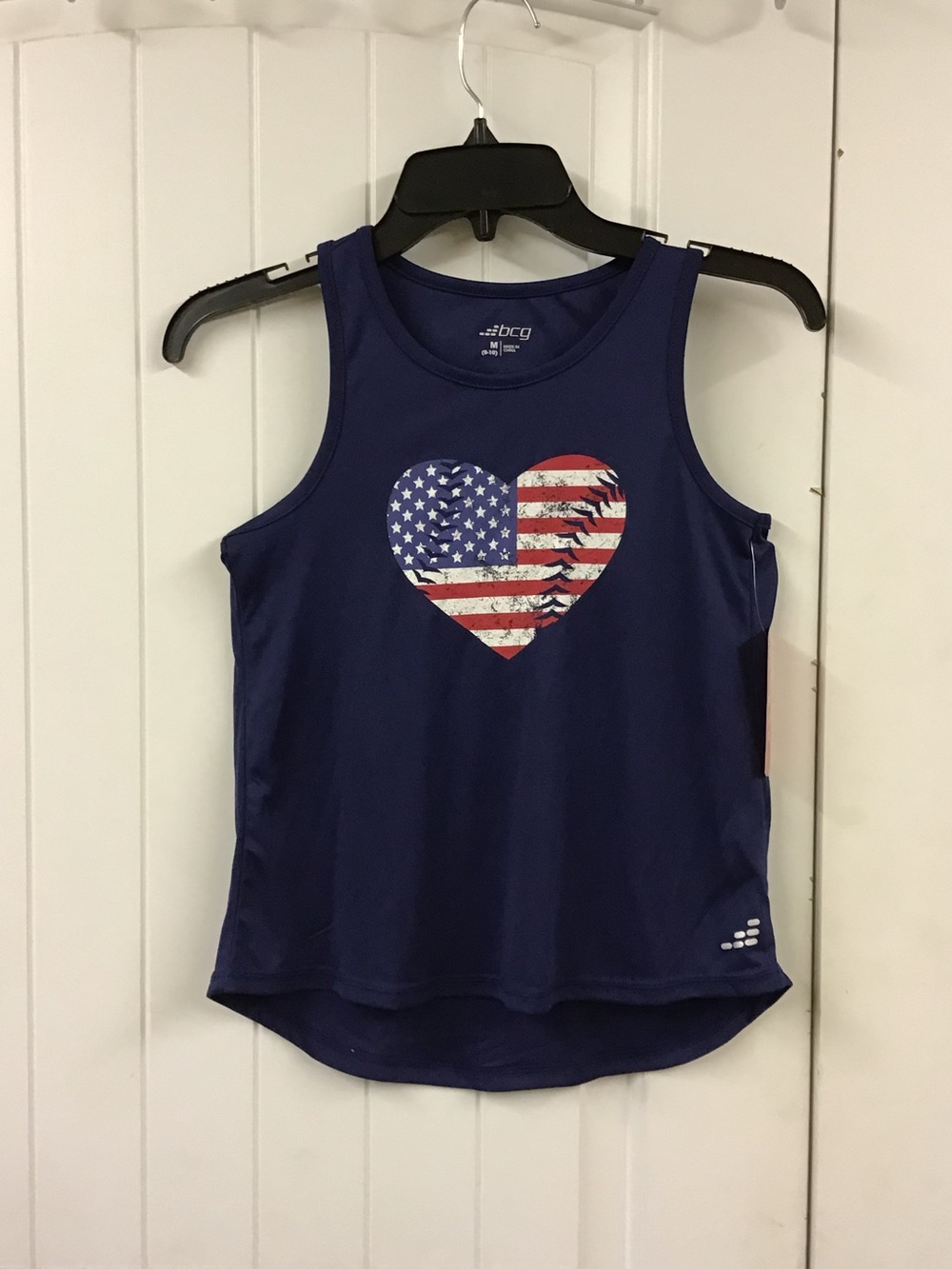 bcg Navy Tank Top with American Flag Heart Graphic size Medium (8-10)